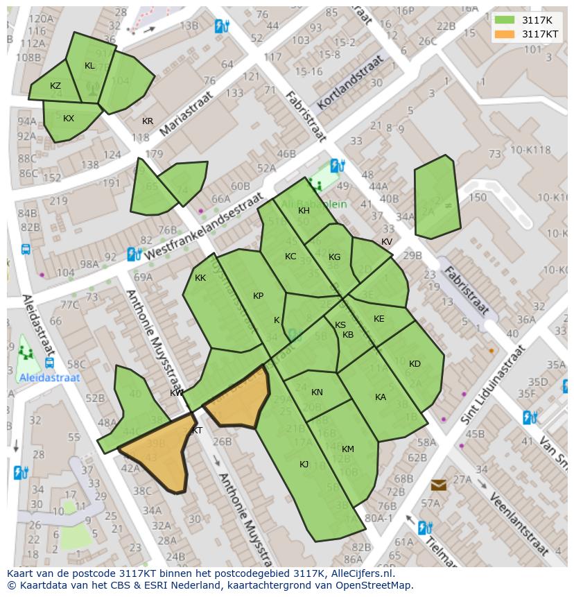Afbeelding van het postcodegebied 3117 KT op de kaart.