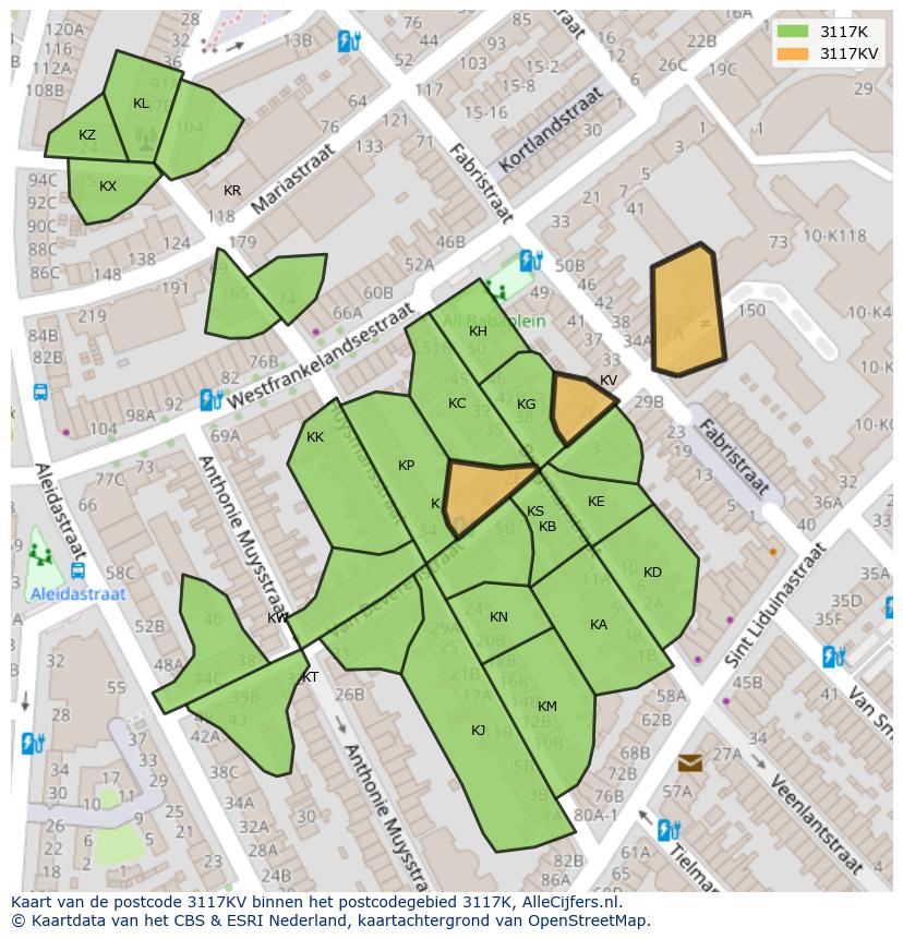 Afbeelding van het postcodegebied 3117 KV op de kaart.