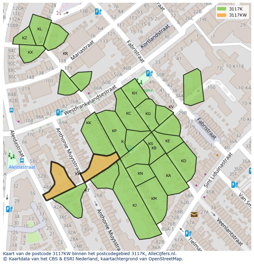 Afbeelding van het postcodegebied 3117 KW op de kaart.
