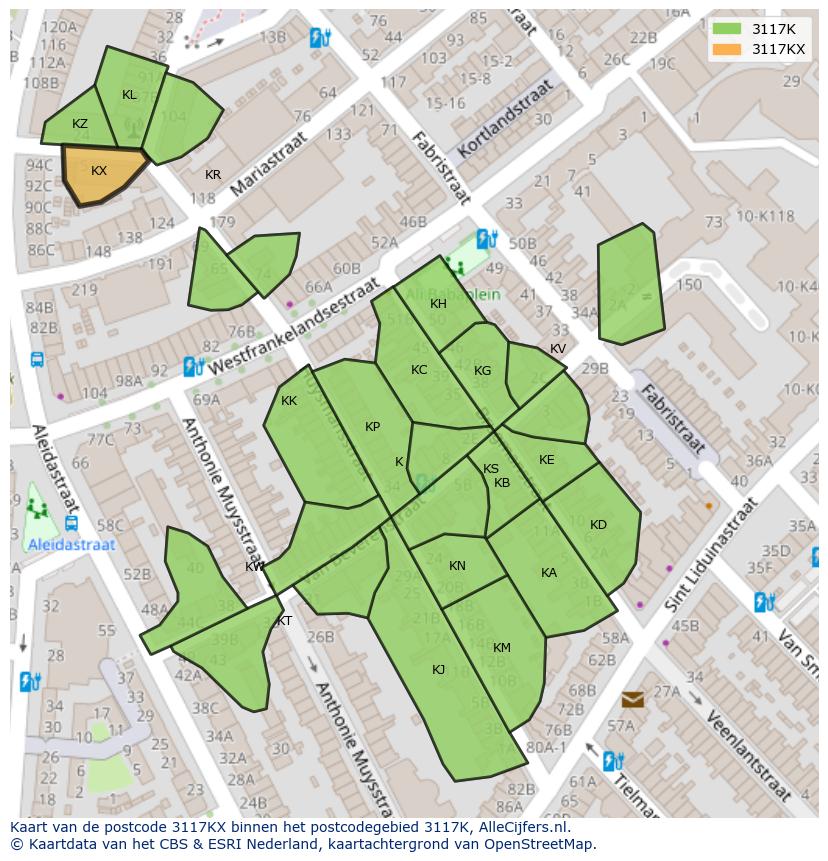Afbeelding van het postcodegebied 3117 KX op de kaart.
