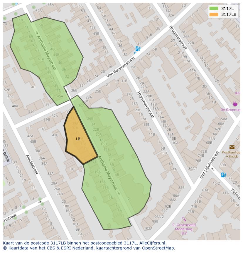 Afbeelding van het postcodegebied 3117 LB op de kaart.