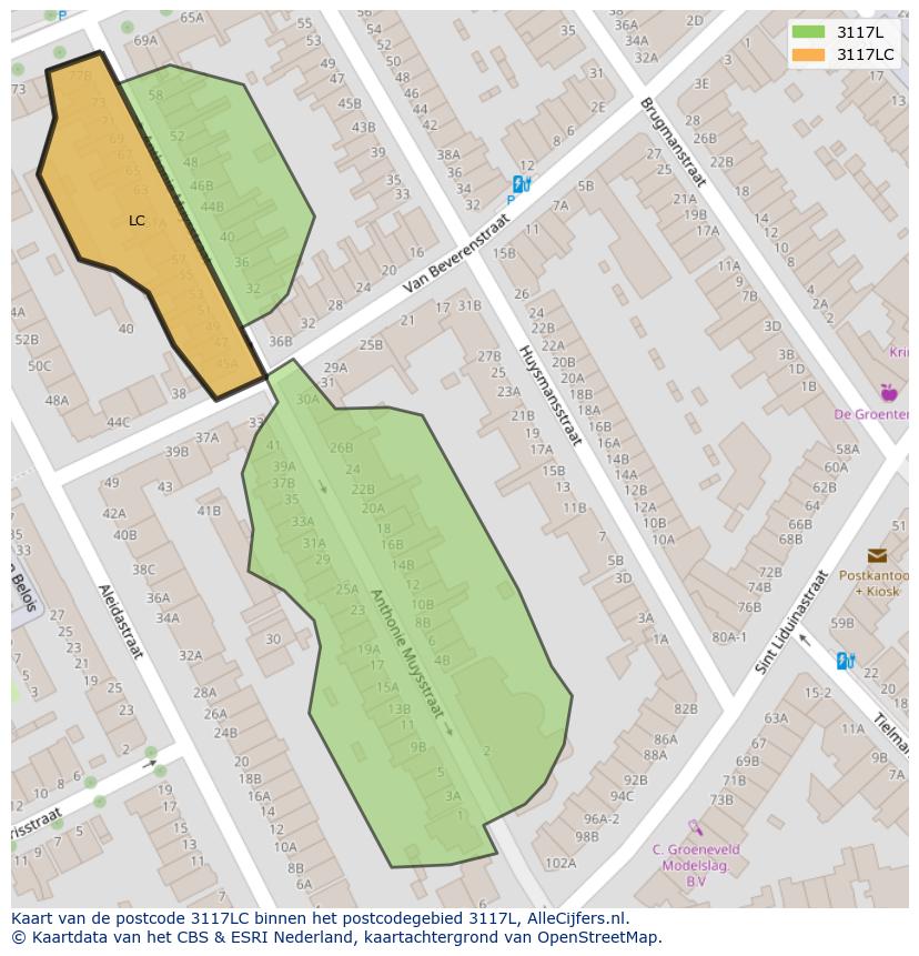 Afbeelding van het postcodegebied 3117 LC op de kaart.