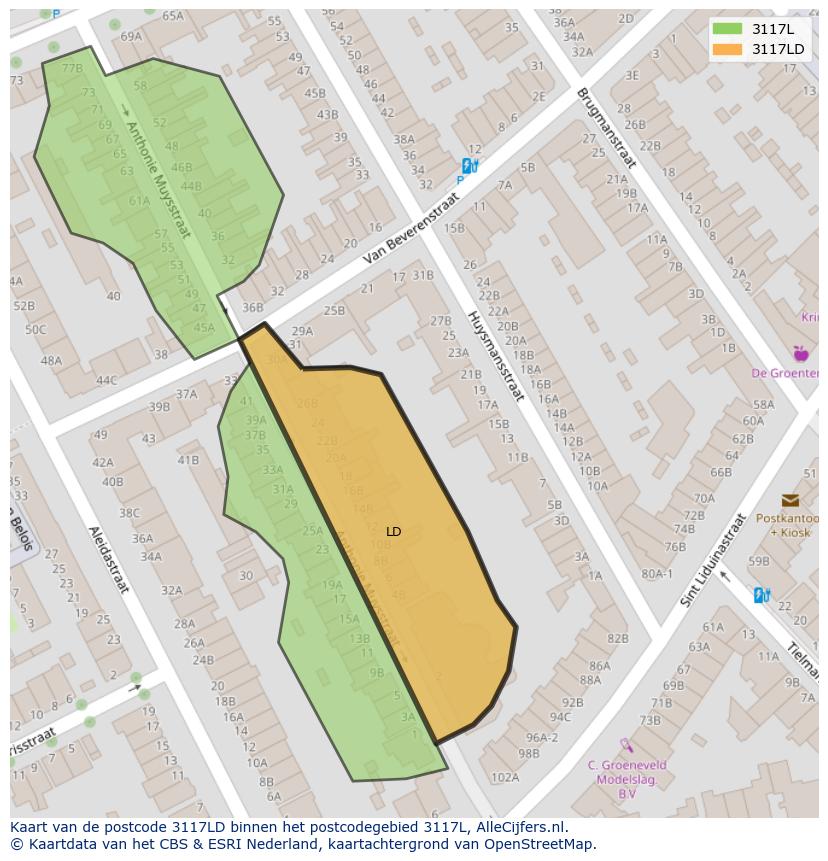 Afbeelding van het postcodegebied 3117 LD op de kaart.