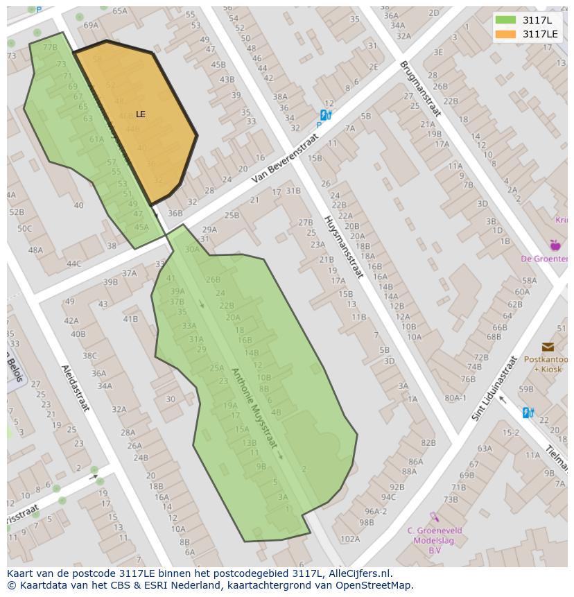 Afbeelding van het postcodegebied 3117 LE op de kaart.