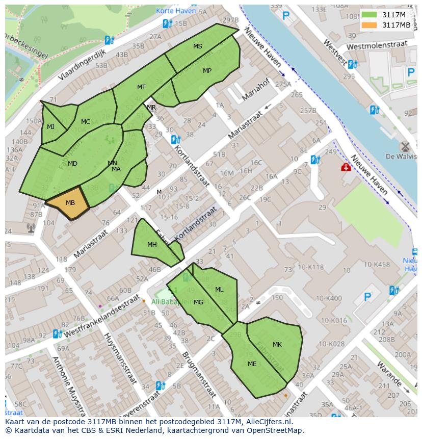 Afbeelding van het postcodegebied 3117 MB op de kaart.