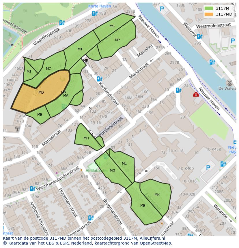 Afbeelding van het postcodegebied 3117 MD op de kaart.