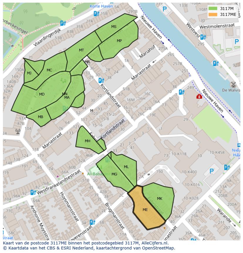 Afbeelding van het postcodegebied 3117 ME op de kaart.