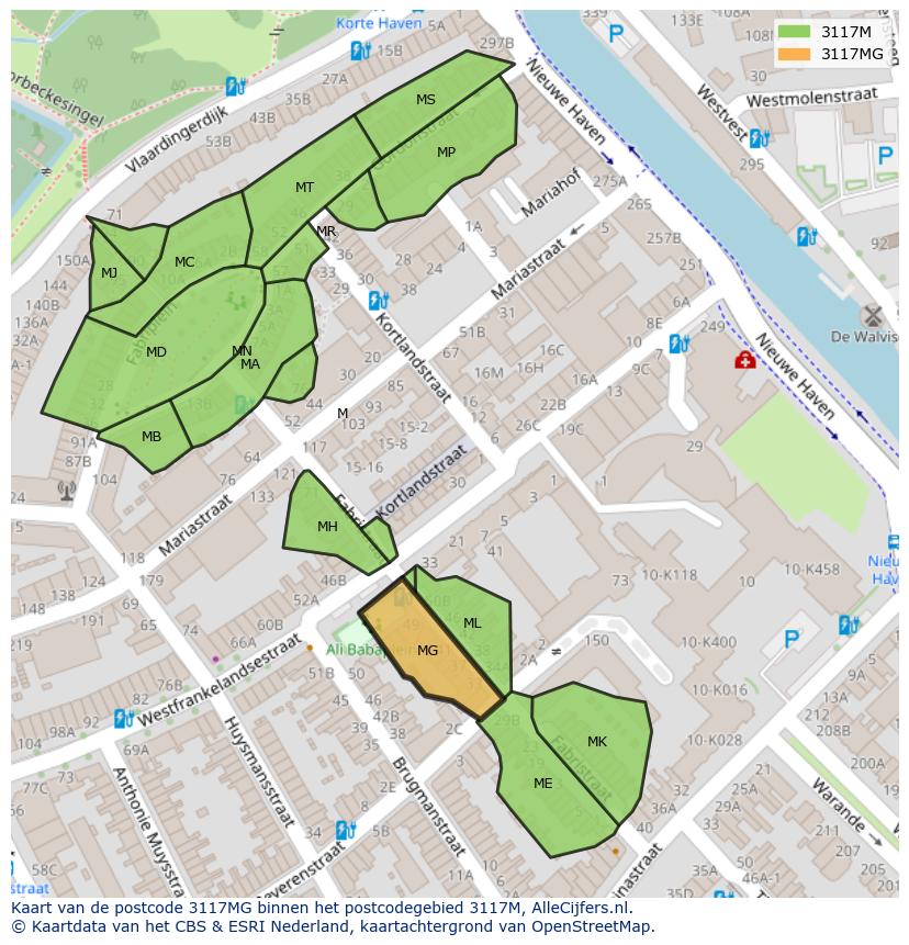 Afbeelding van het postcodegebied 3117 MG op de kaart.
