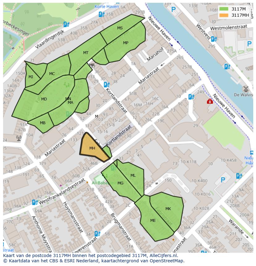 Afbeelding van het postcodegebied 3117 MH op de kaart.