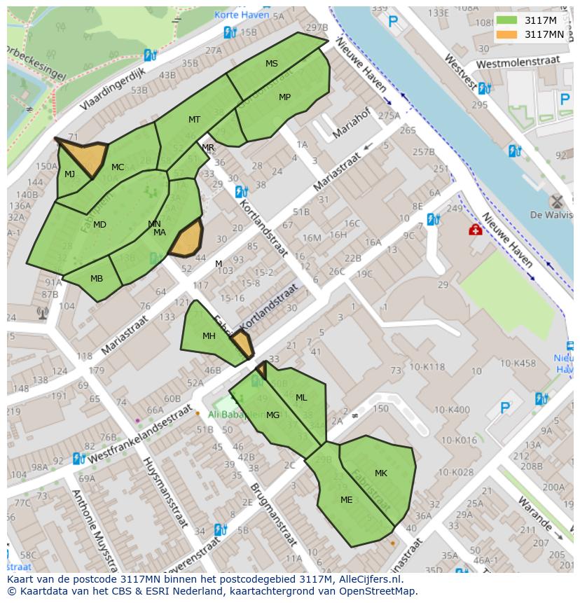 Afbeelding van het postcodegebied 3117 MN op de kaart.