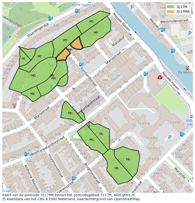 Afbeelding van het postcodegebied 3117 MR op de kaart.