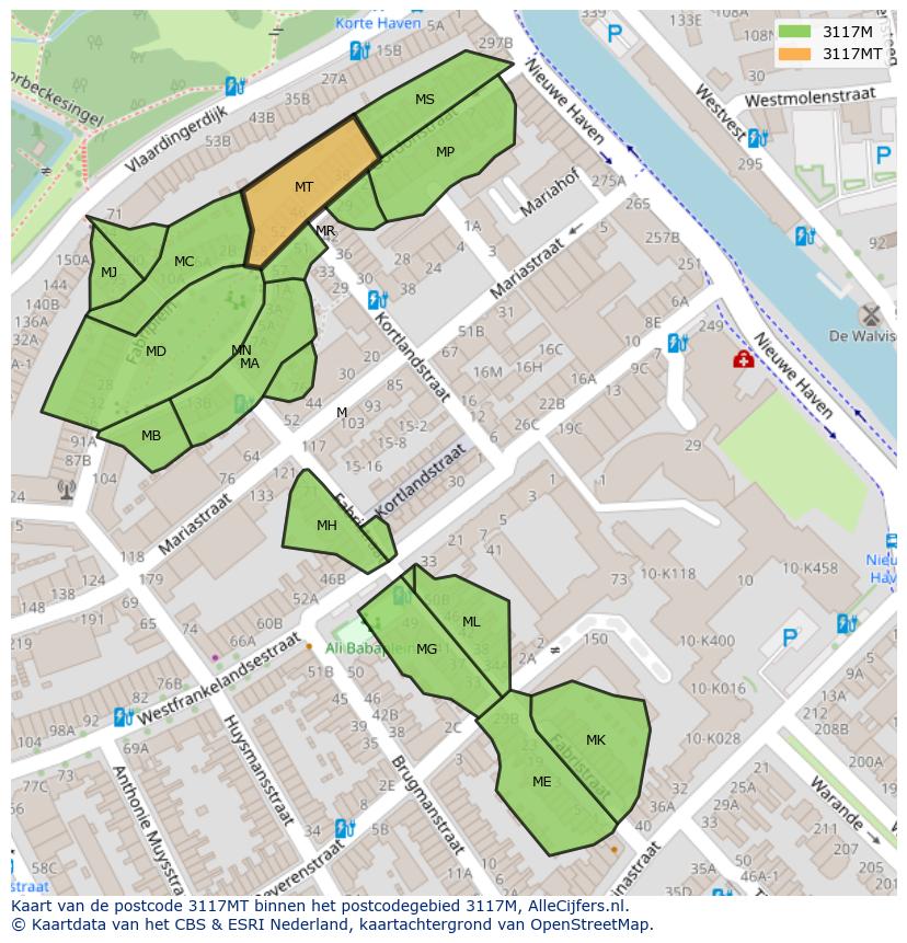 Afbeelding van het postcodegebied 3117 MT op de kaart.