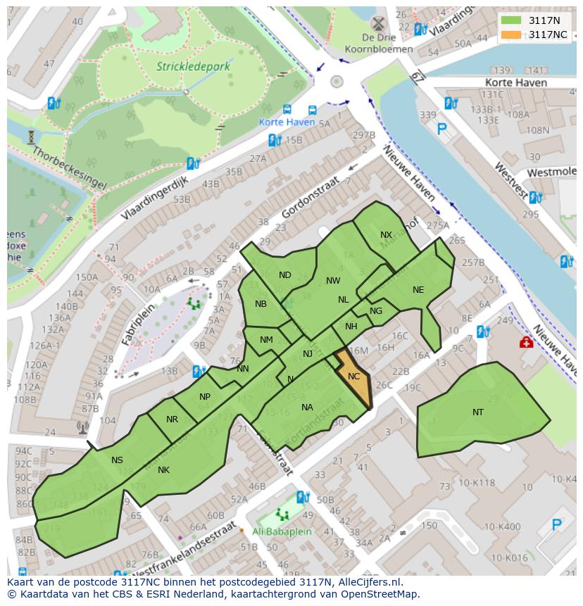 Afbeelding van het postcodegebied 3117 NC op de kaart.
