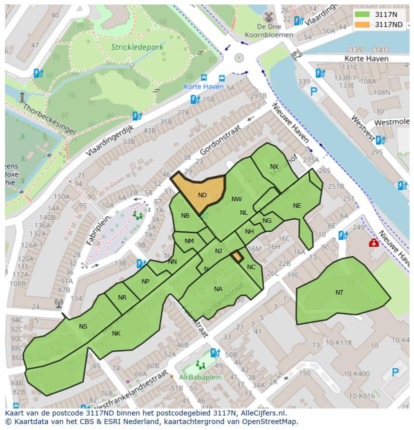 Afbeelding van het postcodegebied 3117 ND op de kaart.