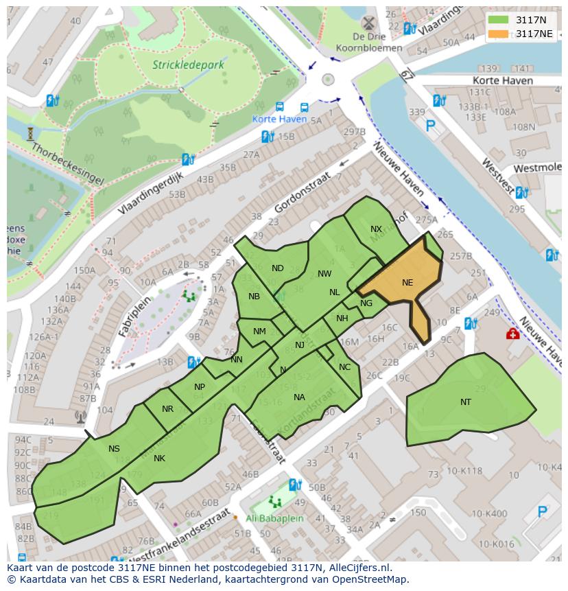Afbeelding van het postcodegebied 3117 NE op de kaart.