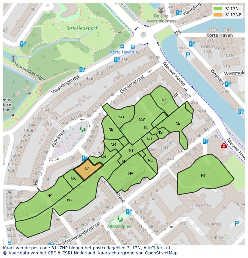 Afbeelding van het postcodegebied 3117 NP op de kaart.