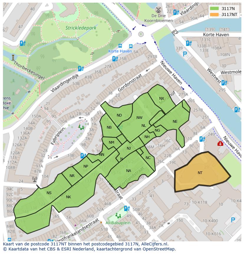 Afbeelding van het postcodegebied 3117 NT op de kaart.