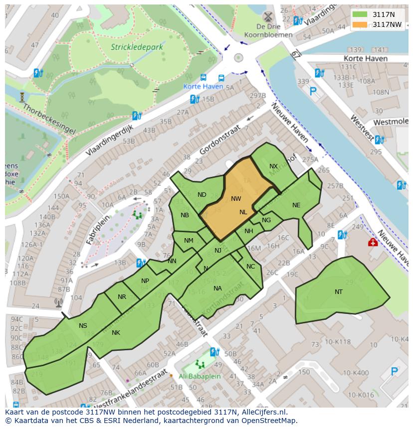 Afbeelding van het postcodegebied 3117 NW op de kaart.