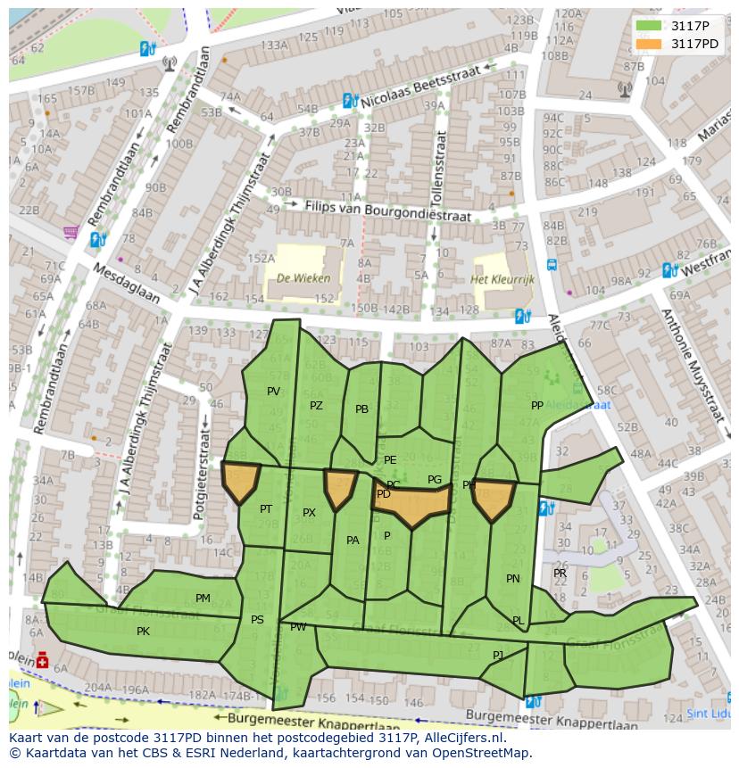 Afbeelding van het postcodegebied 3117 PD op de kaart.