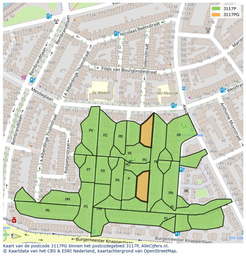 Afbeelding van het postcodegebied 3117 PG op de kaart.