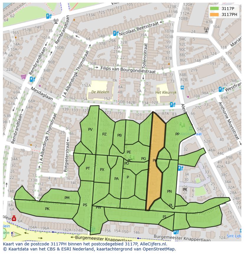 Afbeelding van het postcodegebied 3117 PH op de kaart.