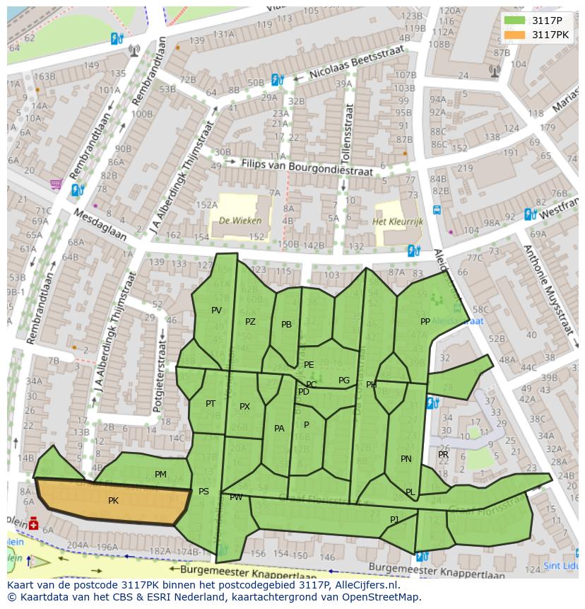 Afbeelding van het postcodegebied 3117 PK op de kaart.