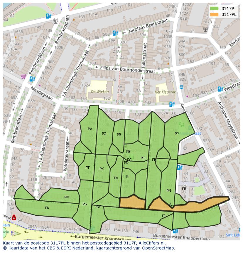 Afbeelding van het postcodegebied 3117 PL op de kaart.
