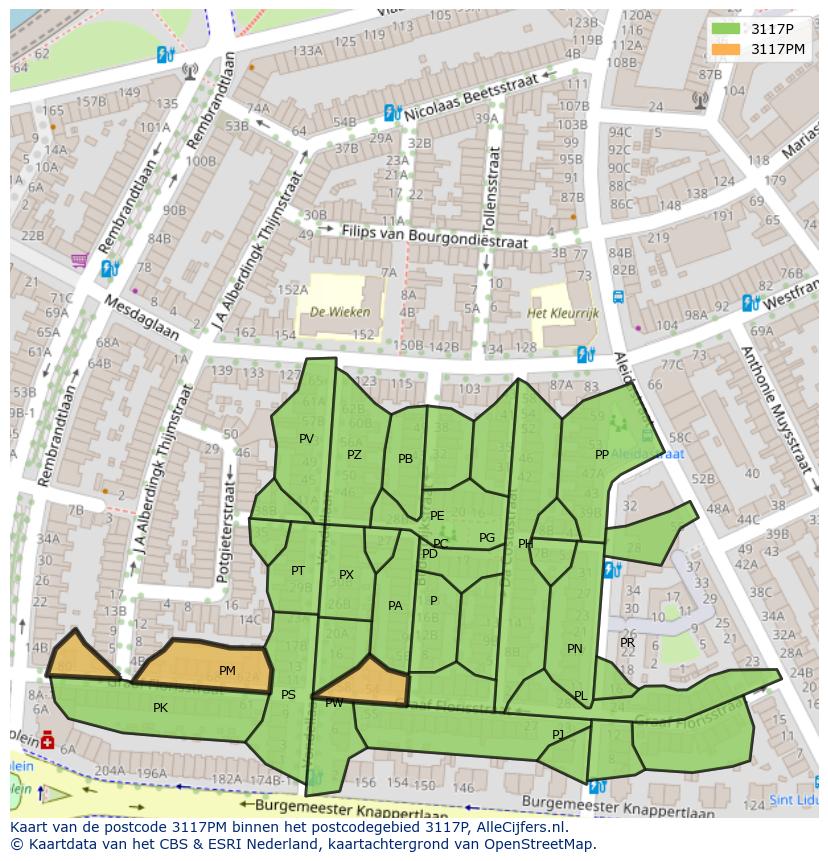 Afbeelding van het postcodegebied 3117 PM op de kaart.