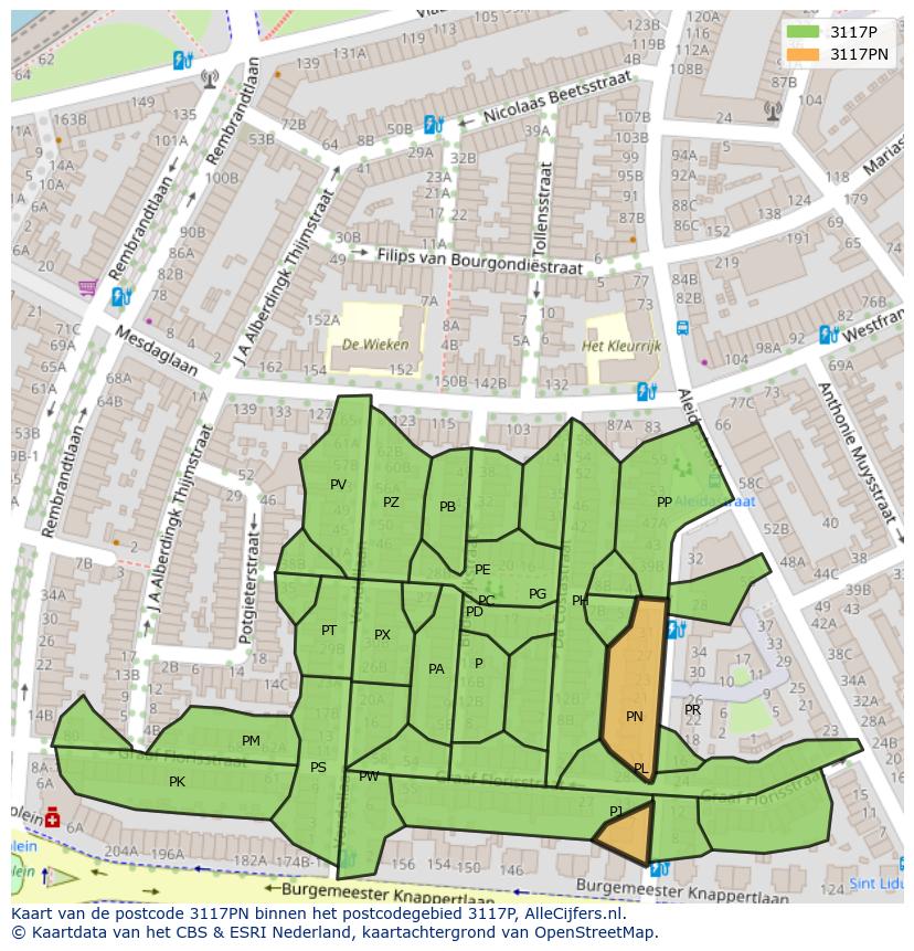 Afbeelding van het postcodegebied 3117 PN op de kaart.