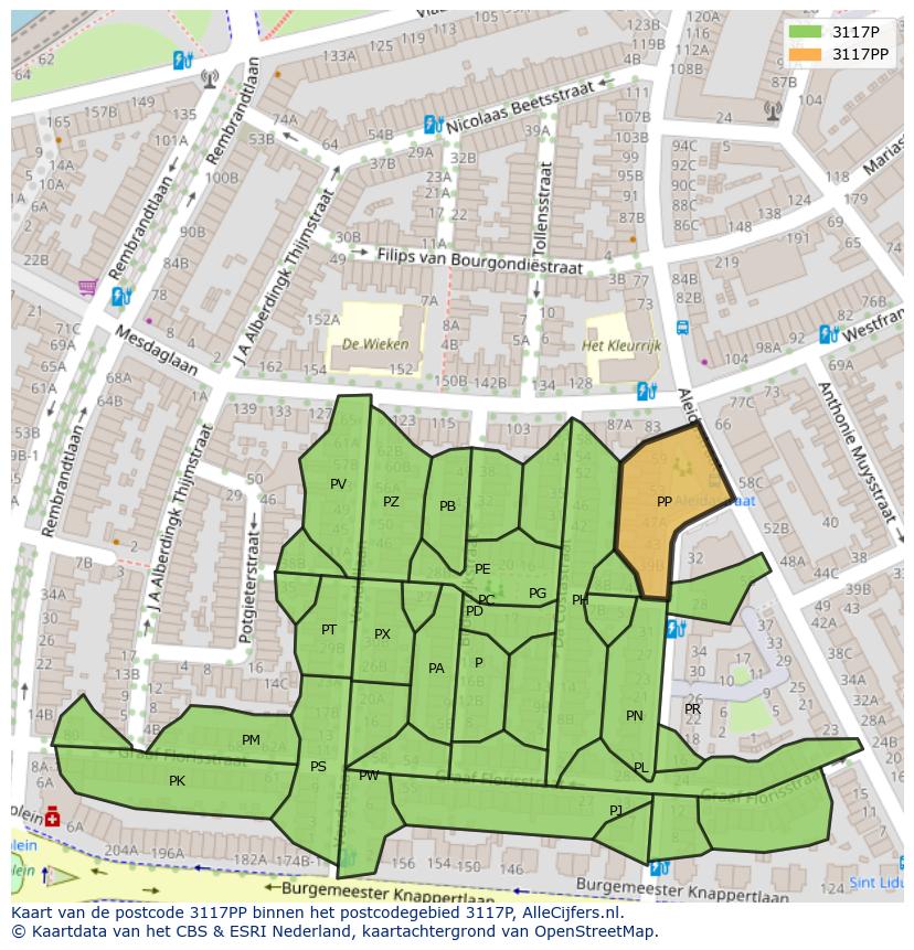 Afbeelding van het postcodegebied 3117 PP op de kaart.