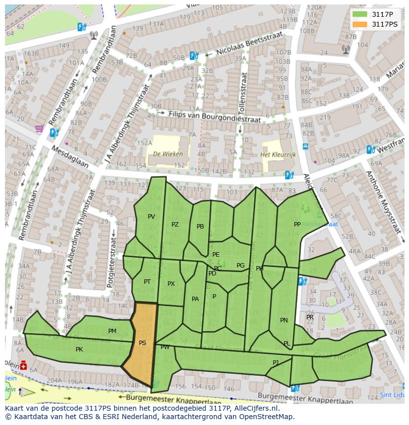 Afbeelding van het postcodegebied 3117 PS op de kaart.
