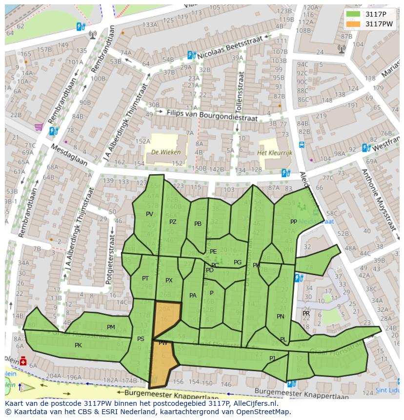 Afbeelding van het postcodegebied 3117 PW op de kaart.