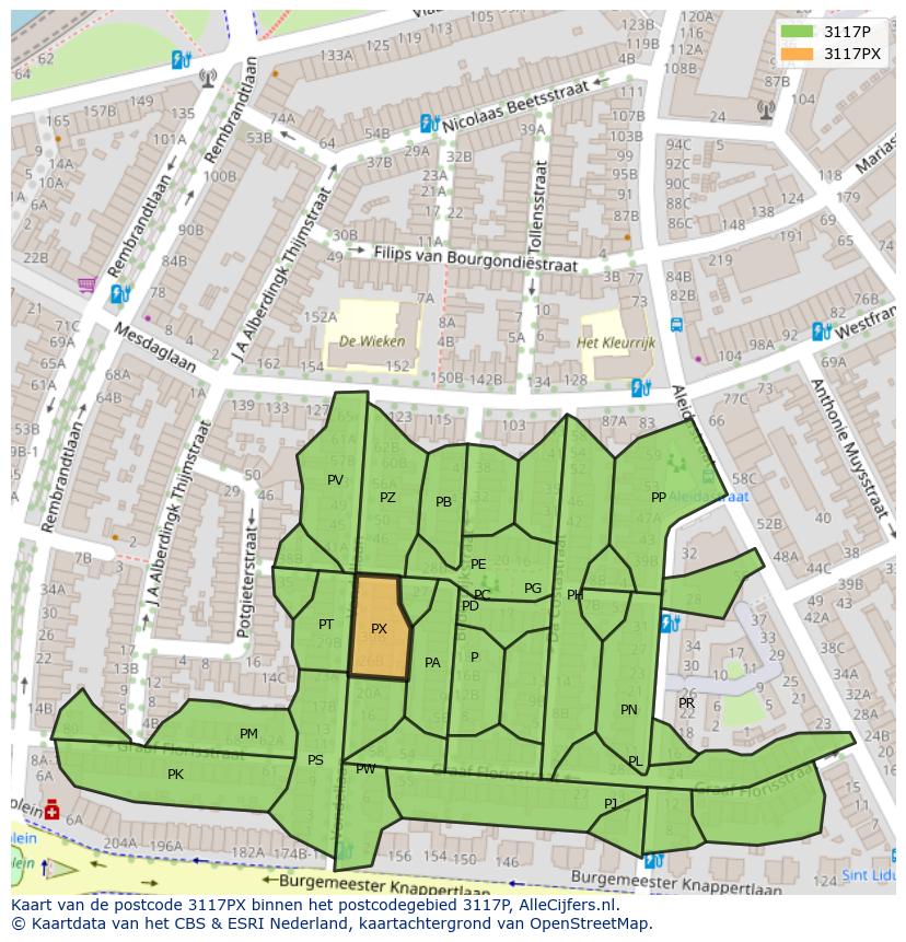 Afbeelding van het postcodegebied 3117 PX op de kaart.