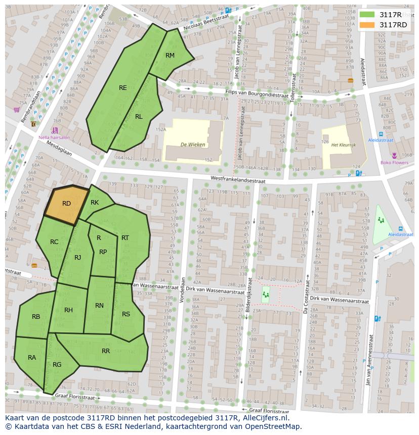 Afbeelding van het postcodegebied 3117 RD op de kaart.