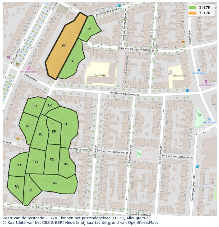 Afbeelding van het postcodegebied 3117 RE op de kaart.