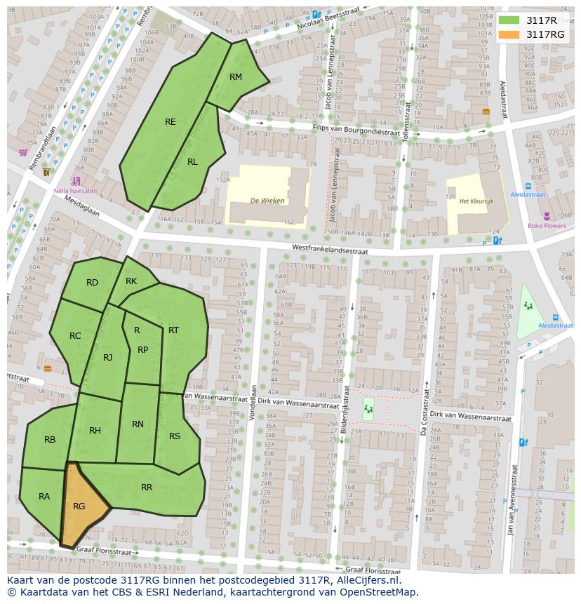Afbeelding van het postcodegebied 3117 RG op de kaart.