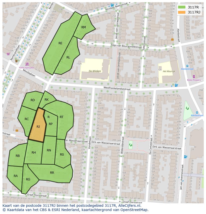 Afbeelding van het postcodegebied 3117 RJ op de kaart.