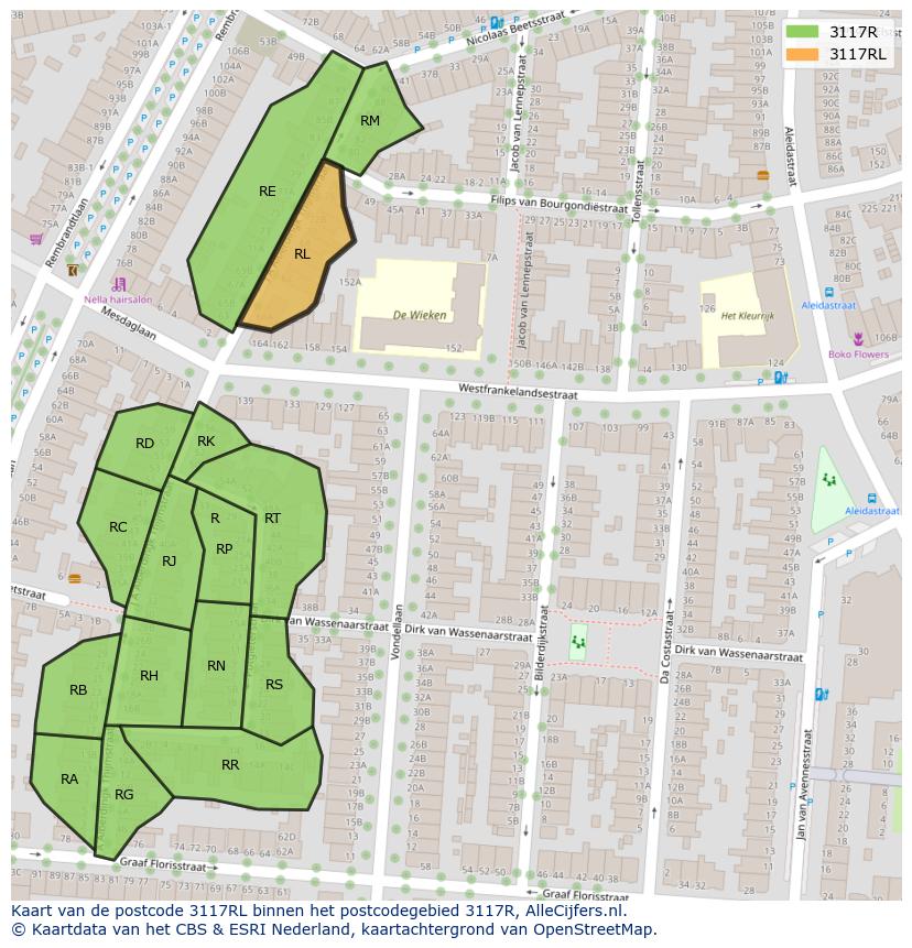 Afbeelding van het postcodegebied 3117 RL op de kaart.
