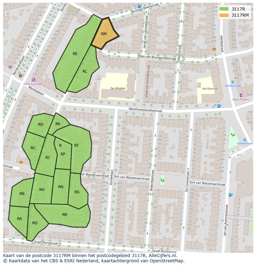 Afbeelding van het postcodegebied 3117 RM op de kaart.