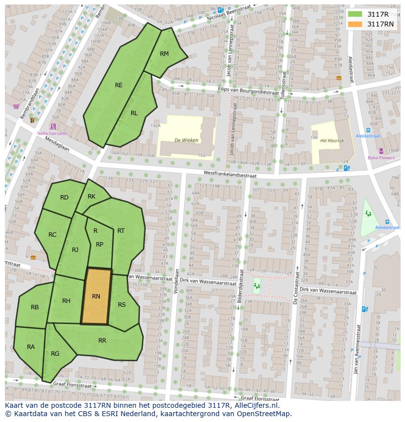 Afbeelding van het postcodegebied 3117 RN op de kaart.