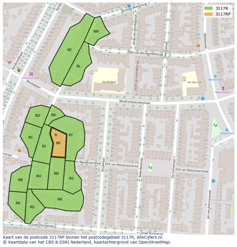 Afbeelding van het postcodegebied 3117 RP op de kaart.