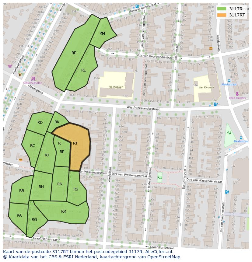 Afbeelding van het postcodegebied 3117 RT op de kaart.
