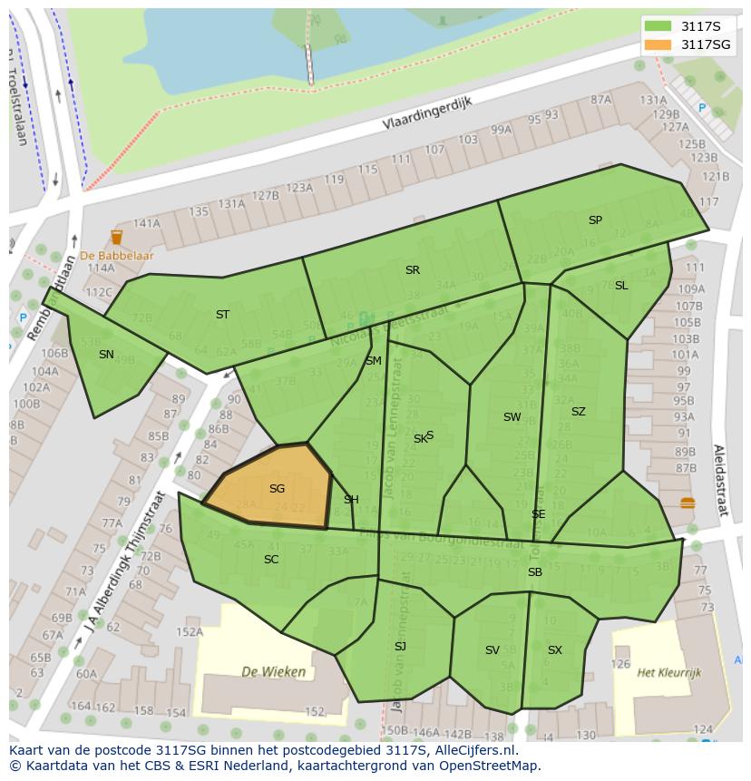 Afbeelding van het postcodegebied 3117 SG op de kaart.