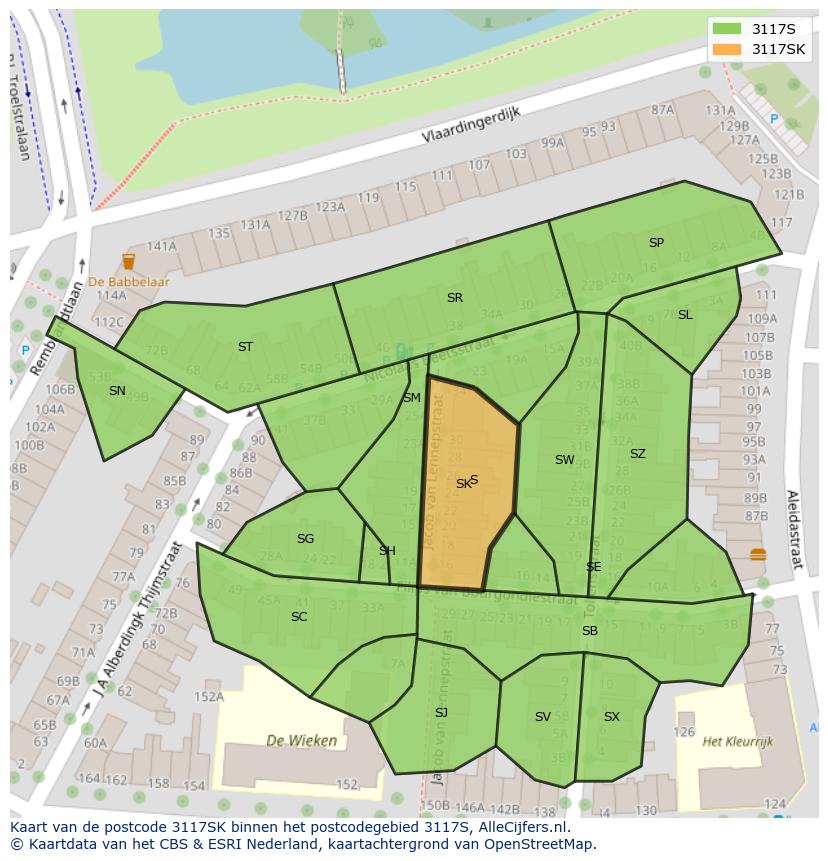 Afbeelding van het postcodegebied 3117 SK op de kaart.