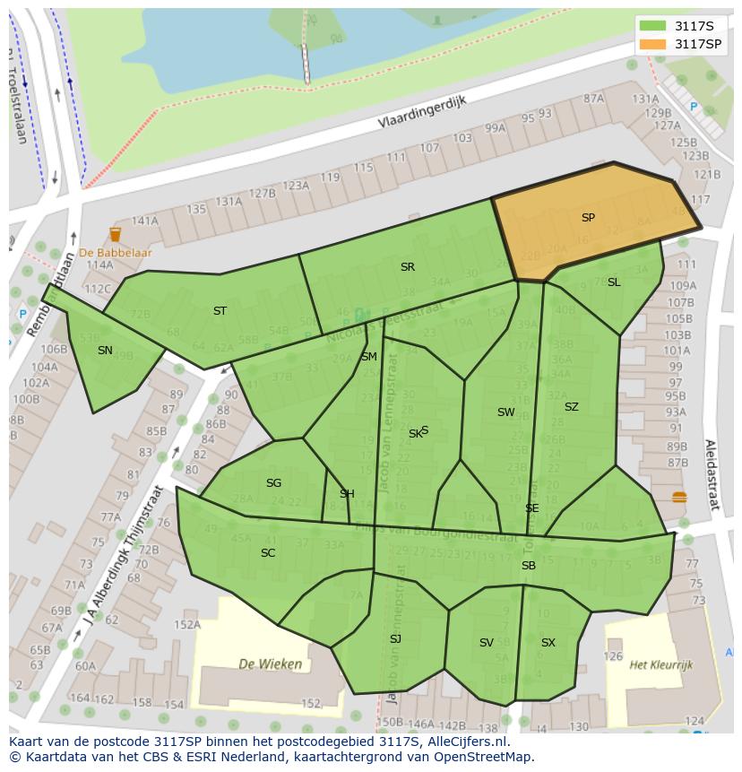 Afbeelding van het postcodegebied 3117 SP op de kaart.
