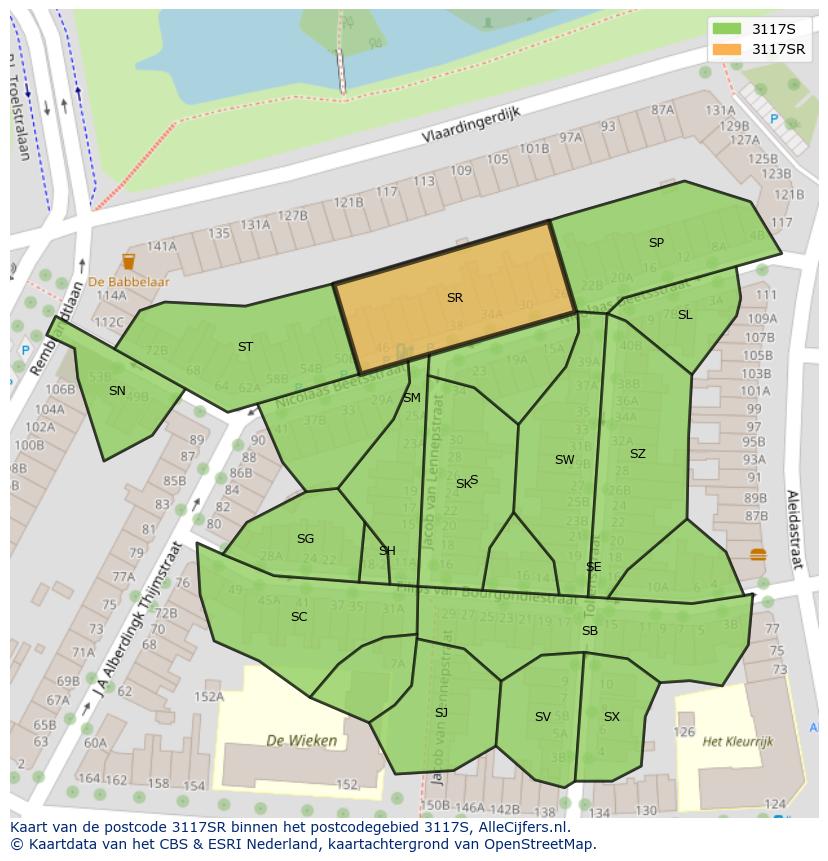 Afbeelding van het postcodegebied 3117 SR op de kaart.