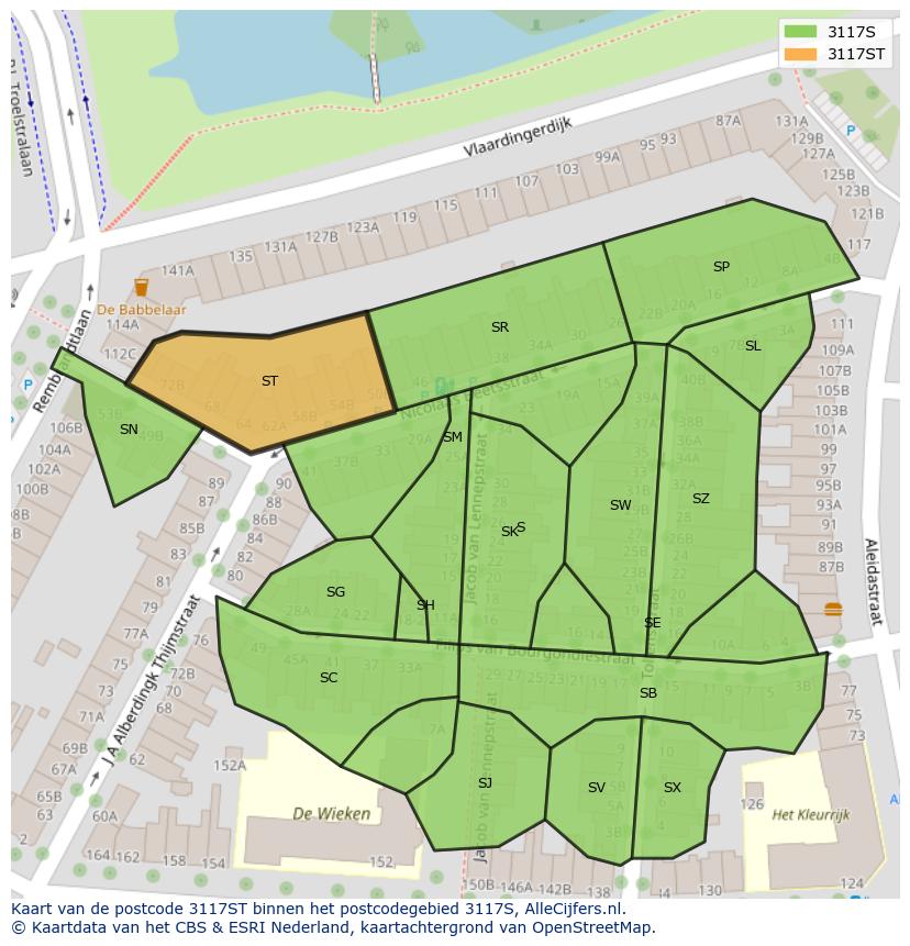 Afbeelding van het postcodegebied 3117 ST op de kaart.