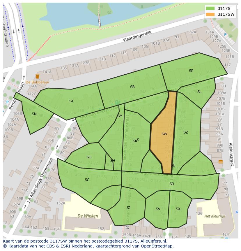 Afbeelding van het postcodegebied 3117 SW op de kaart.