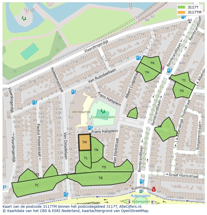 Afbeelding van het postcodegebied 3117 TM op de kaart.
