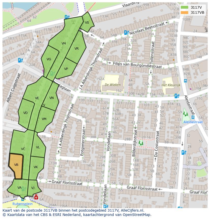 Afbeelding van het postcodegebied 3117 VB op de kaart.